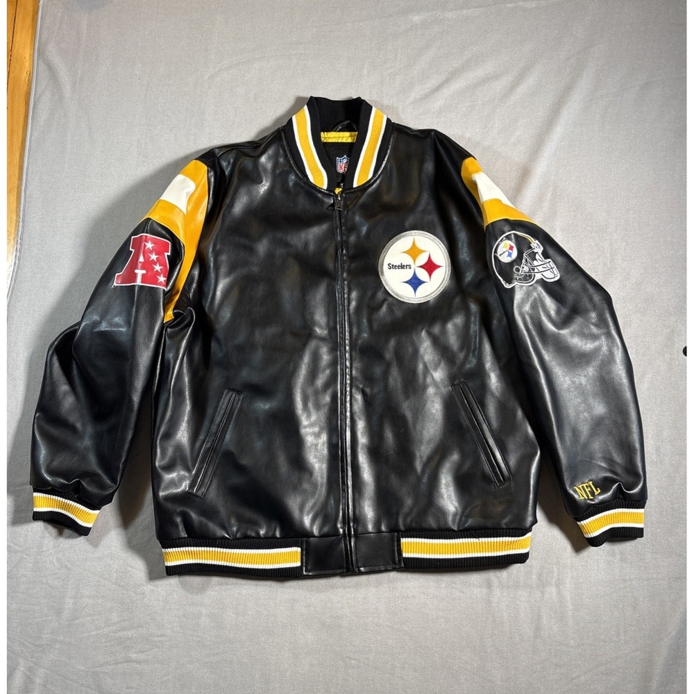 Pittsburgh Steelers Jacket Mens XL Faux Leather Varsity NFL Football Sportswear
